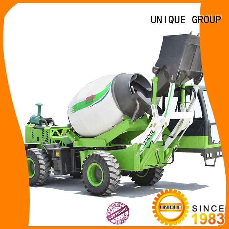 UNIQUE loader self loading concrete mixer mixing to discharge for concrete production