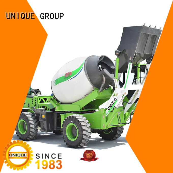 small volume self loading concrete mixer mixing to discharge