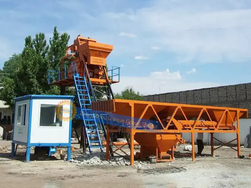 HZS50 concrete batching plant installing in Uzbekistan