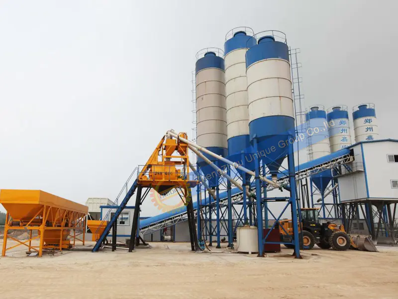 Working process of hopper concrete mixing plant