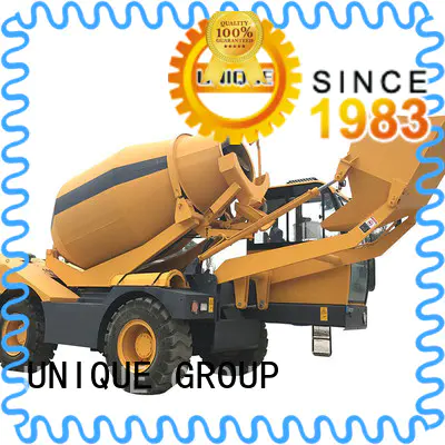 four wheels-driving self loader concrete mixer mixing to discharge for construction site